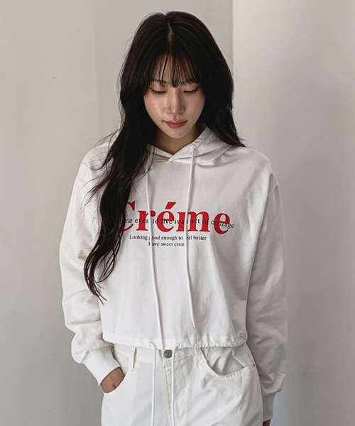 Unique1514 크림 스트링 크롭후드~