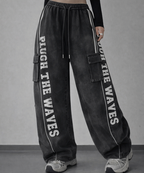 Unique1550 워싱 레터링 카고팬츠~