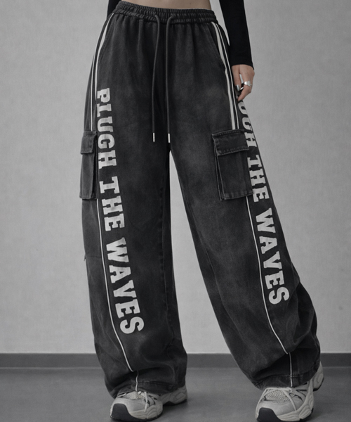 Unique1550 워싱 레터링 카고팬츠~