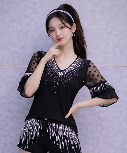 Unique1570 핫피스 망사 프릴도트티~