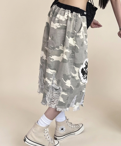 Unique1571 일러스트 빈티지 카모반바지~