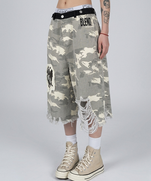 Unique1571 일러스트 빈티지 카모반바지~