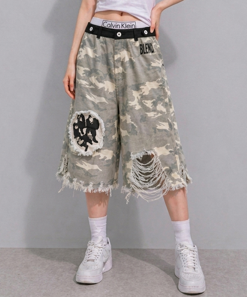 Unique1571 일러스트 빈티지 카모반바지~