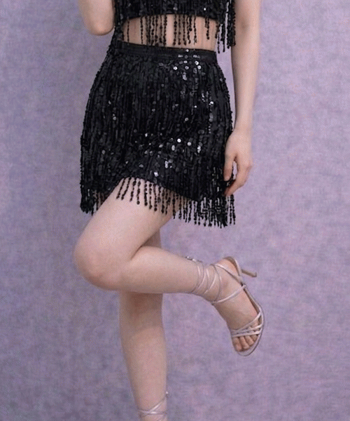 Unique1573 2단 스팽글 수술스커트~