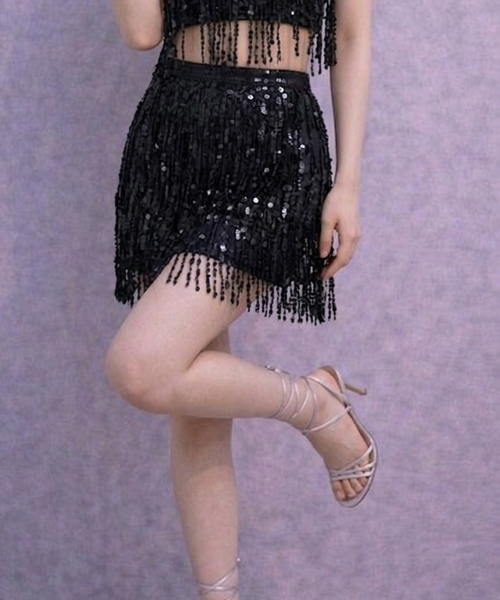 Unique1573 2단 스팽글 수술스커트~